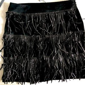 Black suede skirt with fringes and bling